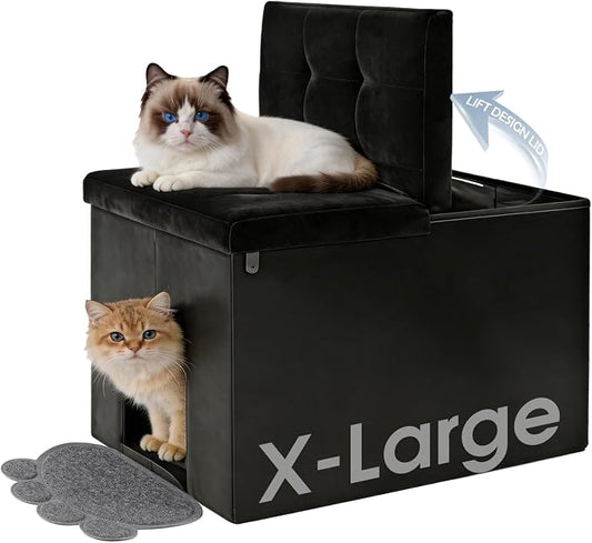 MEEXPAWS Cat Litter Box Enclosure Furniture Hidden Large, Lift Design Lid Velvet Cat Washroom Bench Storage Cabinet |27.5'' x 19.6'' x 19.6'' |Dog Proof|Urine Proof Inside|Quick Assembly| Easy Clean by PETPRODUCTS
