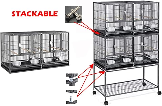 Triple Stackable Sturdy Wrought Iron Center Divided Breeder Breeding Bird Flight Double Rolling Cage Side Nesting Doors Easy Clean Pull Out Tray Aviaries Canaries Cockatiels Lovebirds Finches Budgies - Image 3