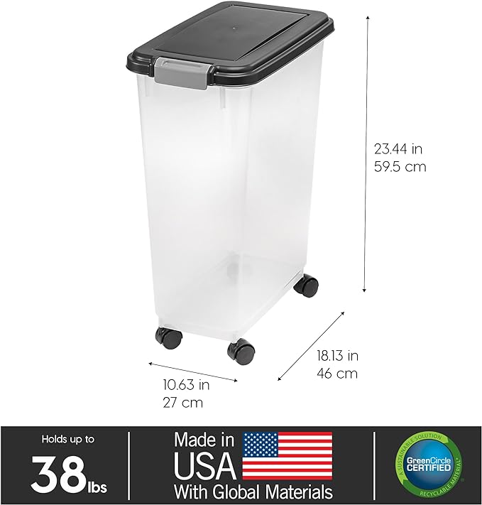 IRIS USA Airtight Dog Food Storage Container, Up to 38 lbs, Attachable Wheels, For Dog Cat Bird and Other Pet Food Storage Bin, Keep Fresh, Translucent Body, Easy Mobility, Black - Image 3