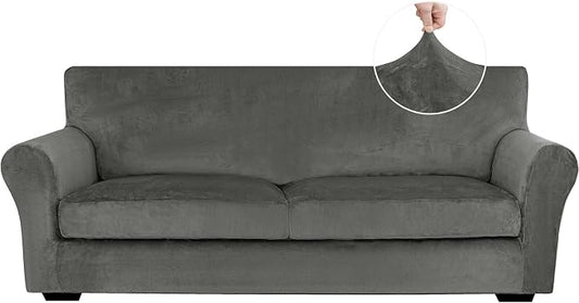 XINEAGE 3-Piece Velvet Sofa Cover,Couch Covers for Dog,Gray | 2 Cushion Sofa,Stretch Non-slip Elastic, Pet-friendly, Washable, Fast Setup, Soft Plush Fabric, Furniture Protector. by XINEAGE