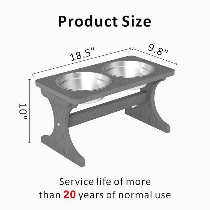 Raised Dog Bowl Stand for Medium Sized Breed, Feeding Station with 35 oz 2 Stainless Steel Bowls & Licking Plate,Dog Food Bowl Gray - Image 2