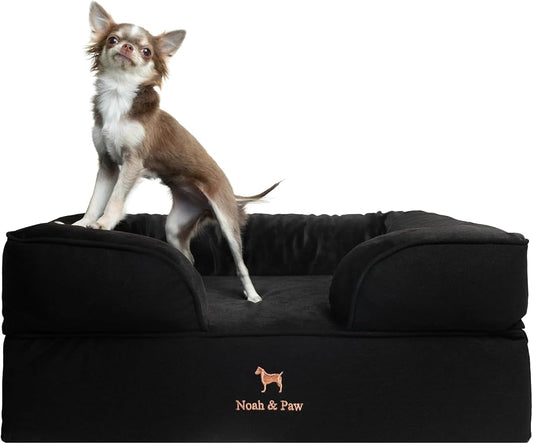NOAH & PAW Dog Bed, 28x23x11 Inch, Orthopedic Dog Beds for Medium Size Pets, Eggshell Memory Foam Infused with Cooling Gel, Inner Cover, Water Resistant, Machine Washable (Denim Sofa Collection) by NoahPaw