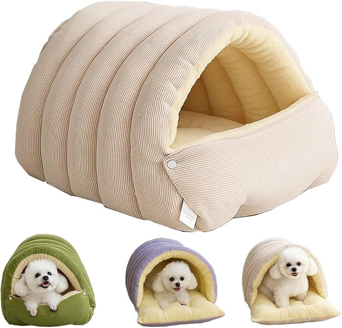 Removable and Washable Winter Closed-Off Cat Bed, Warm Cat Bed for Winter, Cotton Soft Pet Nest for Cats, Warm Cave Nest Sleeping Puppy for Cats & Small Dogs (White, Large) by Unknown