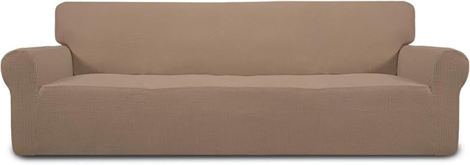 Easy-Going Stretch 4 Seater Oversized Sofa Couch Cover Camel | 1-Piece Extra X-large Sofa Cover Furniture Protector Couch Soft with Bottom for Kids, Spandex Jacquard by Easy-Going