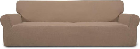 Easy-Going Stretch 4 Seater Oversized Sofa Couch Cover Camel | 1-Piece Extra X-large Sofa Cover Furniture Protector Couch Soft with Bottom for Kids, Spandex Jacquard by Easy-Going