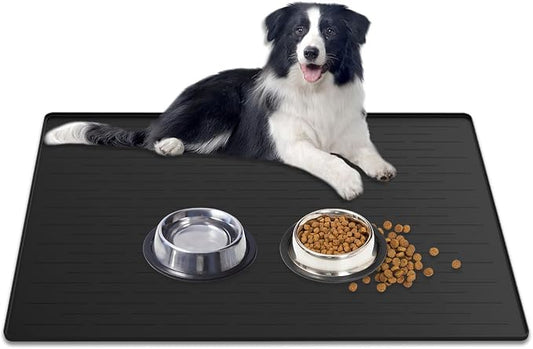 Large Dog Mat for Food and Water, 31.8"x23.8" Silicone Pet Feeding Mats, Waterproof Dog Bowl Mat with High Edges to Prevent Water and Food Spills, Black by Goldleaf