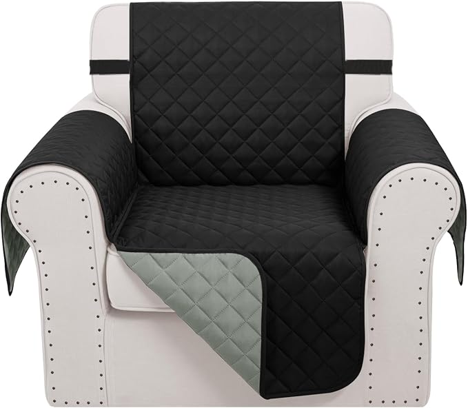 Reversible Recliner Chair Covers, 23" Chair, Black/Grey | Chair Covers for Living Room with Elastic Straps, Water Repellent, Chair Protectors Covers for Dogs by LuxshareHome