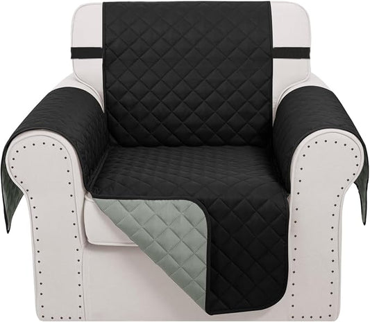 Reversible Recliner Chair Covers, 23" Chair, Black/Grey | Chair Covers for Living Room with Elastic Straps, Water Repellent, Chair Protectors Covers for Dogs by LuxshareHome