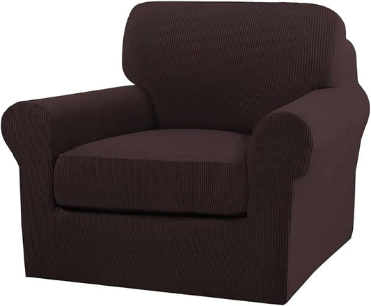 Turquoize 2 Piece Chair Covers Chair Slipcovers for Living Room Armchair Couch Cover Chair Sofa Cover with Individual Cushion Covers Furniture Cover for Chairs Feature Jacquard Fabric (Chair, Brown) by Turquoize