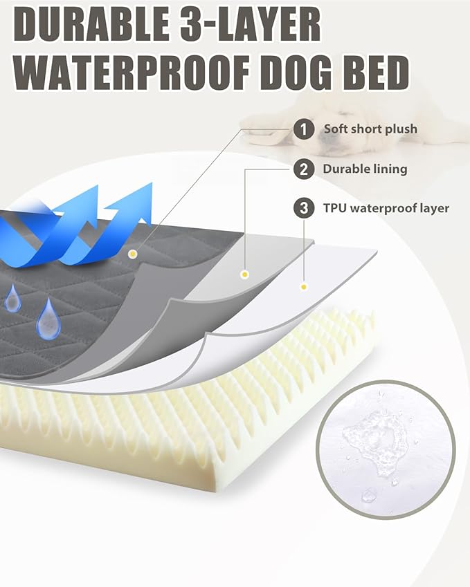 NUPIDA Orthopedic Dog Beds for Extra Large Dogs Waterproof Pet Mattress with Removable Washable Cover and Non-Slip Bottom, Quilting Bed for Crate, 47x29 Inch, Dark Gray - Image 5