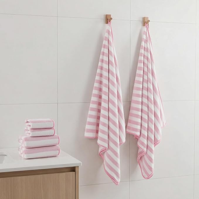 REDKISS Ultra Soft Bath Towel Set 6-Piece 35"x70" | 100% Microfiber, Highly Absorbent | Quick Dry Towels for Bathroom, Spa, Gym | 2 Bath, 2 Hand, 2 Washcloths | Pink - Image 5
