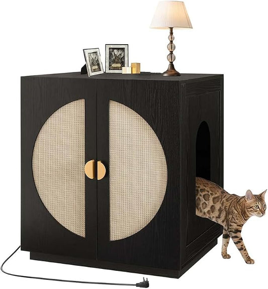 unipaws Cat Litter Box Enclosure for Self-Cleaning & Automatic Litter Boxes | Extra Large Cabinet with Charging Station, Wooden Dog Proof Hidden Cat House for Top Entry Litter Box by unipaws