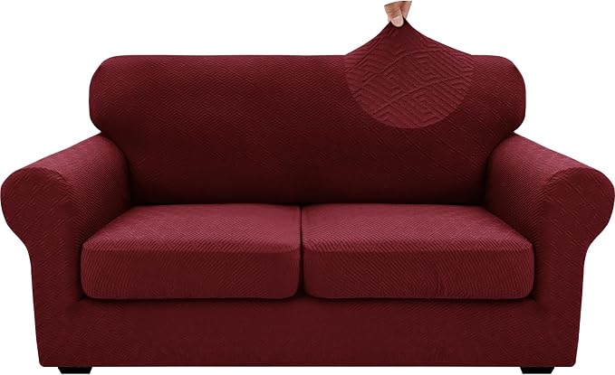 XINEAGE 2026 New 3 Pieces Couch Covers for 2 Cushion Sofa Super Stretch Loveseat Slipcover Pet Dog Universal Slip Cover Anti Slip Love Seat Furniture Protector (Wine Red, 55"-69") - Image 9