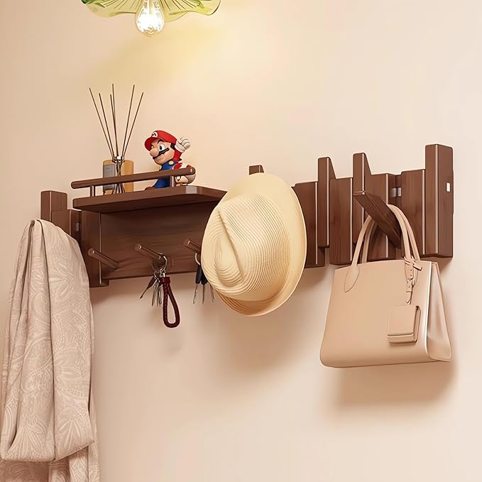 Wall Mounted Coat RackHooks Piano Key Hangers Natural Solid Wood Hanger Non-Woven Fabric Clothes Hangers for Closet, Kitchen, Bedroom, Bathroom, Entryway (Innovate-Walnut, 10 Hooks) by MurphyBedKitMattresFrame