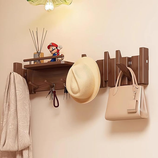 Wall Mounted Coat RackHooks Piano Key Hangers Natural Solid Wood Hanger Non-Woven Fabric Clothes Hangers for Closet, Kitchen, Bedroom, Bathroom, Entryway (Innovate-Walnut, 10 Hooks) by MurphyBedKitMattresFrame