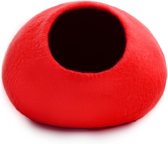 Woolygon Premium Felt Cat Cave Bed – Wool Kitty Beds Handcrafted Kitten Caves Bed for Indoor Cats - Made from Merino Wool, Foldable Cat Hideaway Covered Cat House Pod (Red Plain) - Image 5