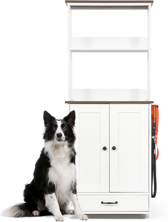 Pet Feeding Station Storage Cabinet with Bowls and Rack, Adjustable Panel,Pet Feeder Station for Dogs Cats for Feeding & Watering Supplies with 2-Level Shelving - Image 9