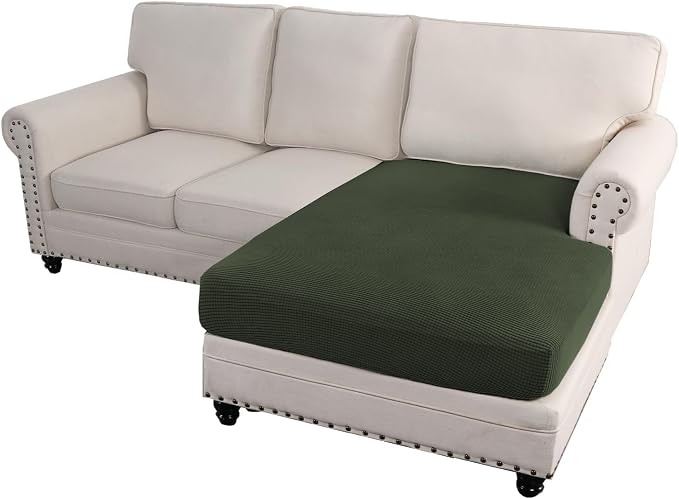 H.VERSAILTEX Sectional Couch Covers 1 Piece Chaise Slipcover L Shape Separate Cushion Couch Cover for Both Left/Right Sectional Couch (Seat Only: 1 Chaises, Olive) - Image 2