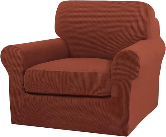 Turquoize 2 Piece Chair Covers Chair Slipcovers for Living Room Armchair Couch Cover Chair Sofa Cover with Individual Cushion Covers Furniture Cover for Chairs Feature Jacquard Fabric (Chair, Rust) by Turquoize