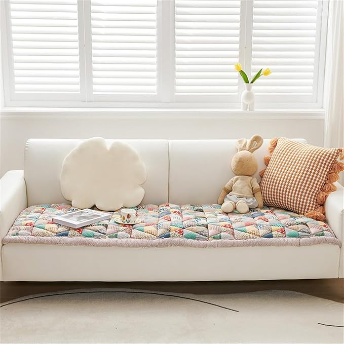 Garden Chic Cotton Protective Couch Cover, Plaid Square Pet Mat, Machine Washable & Non-Slip, Fits Most Cats & Dogs (Color, 27.6*70.9inch) - Image 2