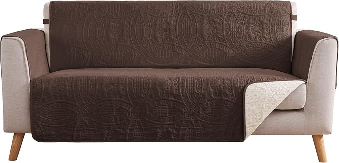 Soft Couch Cover 2 Cushion Sofa, Water-Repellent Sofa Slipcovers for Loveseat, Machine Washable Love Seat Quilted Couch Covers, Pet Friendly Loveseat Slipcovers (Loveseat 56", Chocolate) by Pamhaven