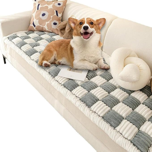 Fuzzy Chic Cotton Protective Couch Cover,Machine Washable & Non-Slip Pet Mat Bed Couch Cover,Garden Sofa Cover Cream-Coloured Plaid Pet Mat for Most Cats Dogs,Pets (gray blue, 35.4*70.9inch) by Unknown