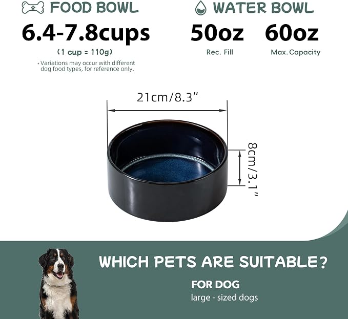 Havniva Ceramic Dog Bowls, Dog Food and Water Bowl Set, Dog Water Bowl | 8.3” Ceramic Dog Food Bowls with Non-Slip Rubber Base, Large Capacity, Dog Feeding Bowls for Large Dogs - Image 2
