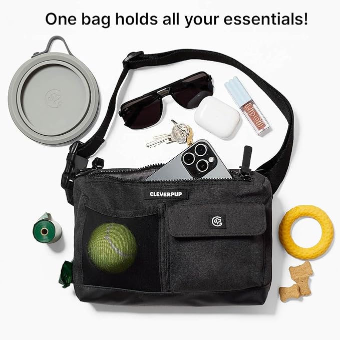 Cleverpup Dog Walk & Train Sling Bag - Hands-Free Dog Walking & Training Bag with Treat Pouch, Poop Bag Holder & Phone Pocket - Crossbody or Fanny Pack, Adjustable Strap - Graphite - Image 2