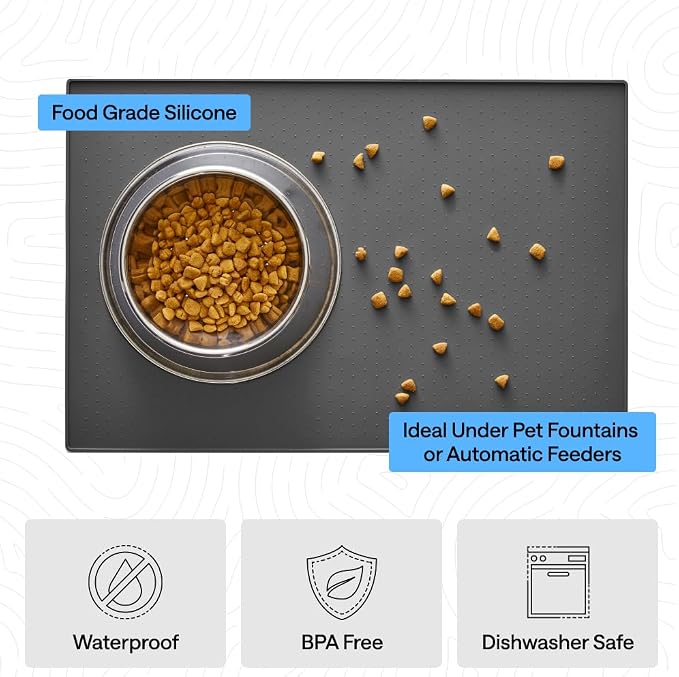 GORILLA GRIP 100% Waterproof Raised Edge BPA Free Silicone Pet Feeding Mat, Dog Cat Food Mats Contain Spills Protects Floors, Placemats for Cats and Dogs Water Bowl, Pets Accessories 32x24 Charcoal - Image 5