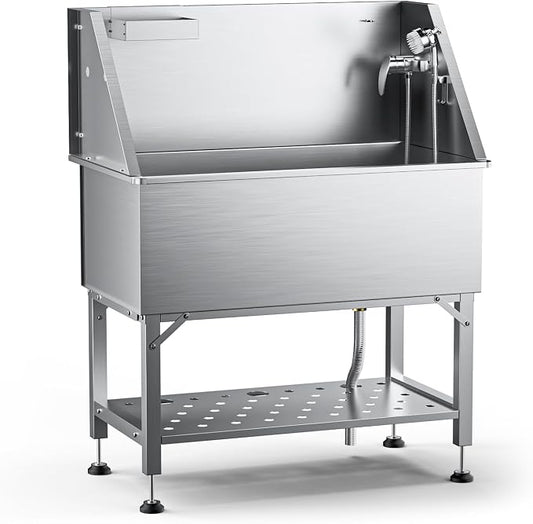 38" Stainless Steel Dog Washing Station - 304 Seamless Soaking Tub for Small & Medium Dogs, Non-Slip & Leak-Proof Pet Grooming Sink with Bottom Storage Shelf & Hair Catcher for Home & Spa by DYTREND