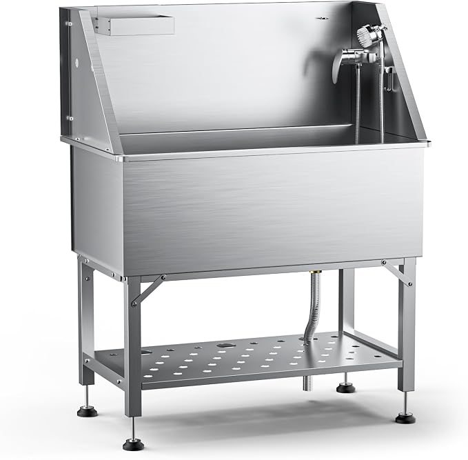 RDCMKL 38" Stainless Steel Dog Washing Station - 304 Seamless Soaking Tub for Small & Medium Dogs, Non-Slip & Leak-Proof Pet Grooming Sink with Bottom Storage Shelf & Hair Catcher for Home & Spa by Unknown