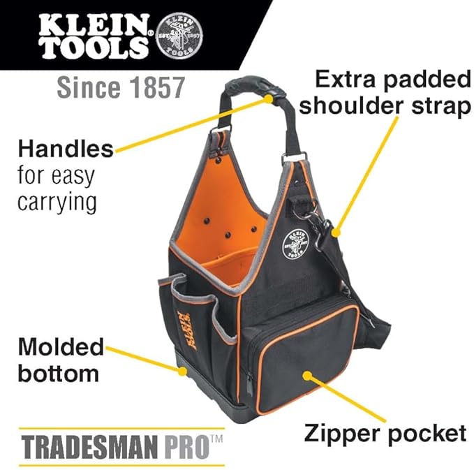 Klein Tools 554158-14 Tool Bag, Tradesman Pro Tote with 20 Pockets Made of 1680d Ballistic Weave and a Fully Molded Bottom, 8-Inch - Image 3