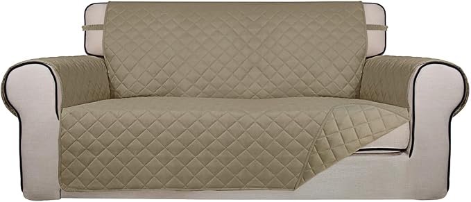 PureFit Reversible Quilted Couch Covers for Dogs Loveseat Sofa Cover 54" | Beige/Beige, Water Resistant Couch Protector, Washable Pet Couch Cover with Non Slip and Elastic Straps For Kids by PureFit