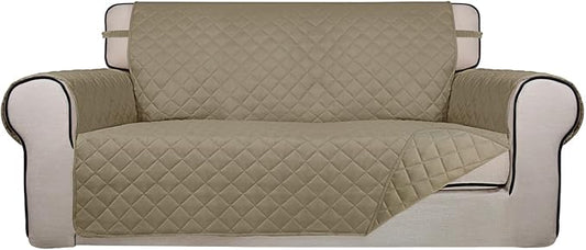 PureFit Reversible Quilted Couch Covers for Dogs Loveseat Sofa Cover 54" | Beige/Beige, Water Resistant Couch Protector, Washable Pet Couch Cover with Non Slip and Elastic Straps For Kids by PureFit