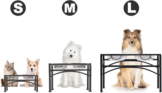 Elevated Dog Bowls Raised Pet Feeder Cat Food Water Diner Stand Set | W/ 2 Removable Stainless Steel Bowls for Medium-Sized Dogs 10.62" in Height Protect Your Pets' Spine - Image 4