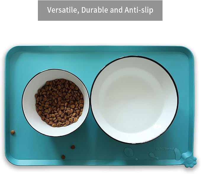 Hoki Found Silicone Pet Food Mats Tray - Non Slip Cat & Dog Bowl Mats - Waterproof & Pet-Friendly for Carpet - Glacier - Image 4