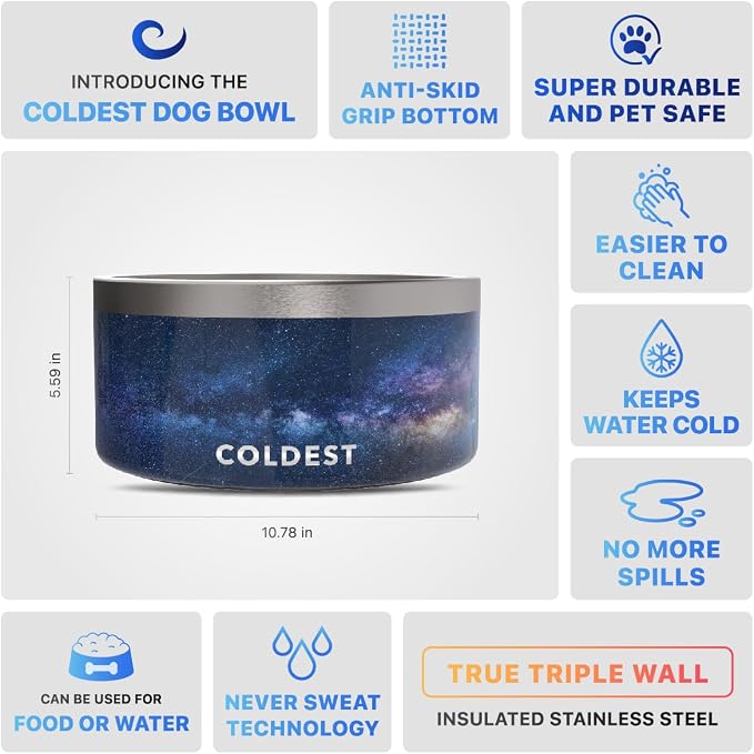 Coldest Dog Bowl - Anti Rust Metal, Non Slip, 3 Layers Insulated Stainless Steel Dog Bowls - Spill Proof & Heavy Duty - Water Bowl for Dogs, Cats & Pets, Dish Washer Safe (200 oz, Into The Beyond) - Image 5