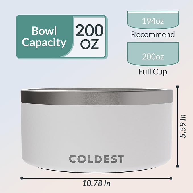 Coldest Dog Bowl - Anti Rust Metal, Non Slip, 3 Layers Insulated Stainless Steel Dog Bowls - Spill Proof & Heavy Duty - Water Bowl for Dogs, Cats & Pets, Dish Washer Safe (200 oz, Epic White) - Image 4