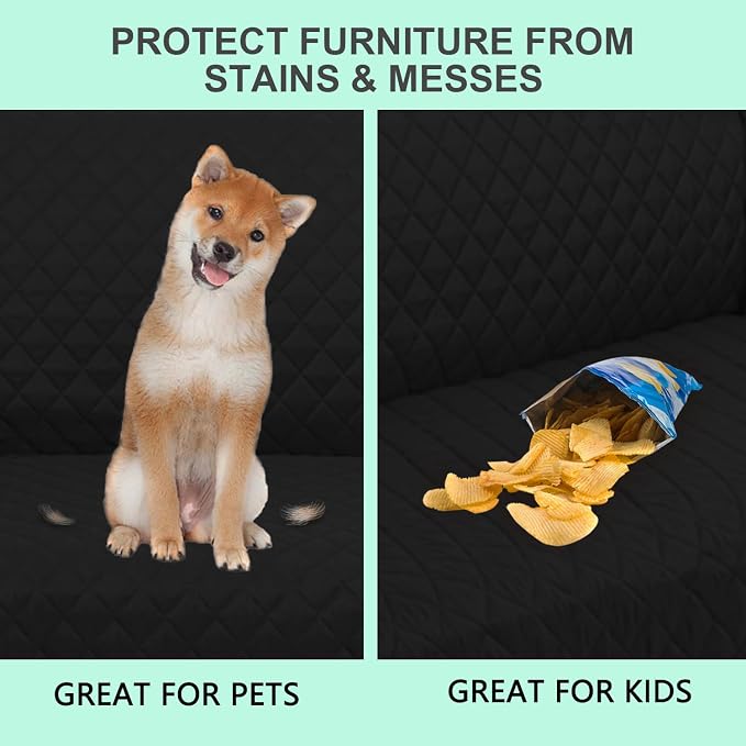 Reversible 4 Seater Sofa Cover 91" Large, Sofa, Black/Grey | Couch Cover Furniture Protector with Foam Sticks Elastic Straps Furniture Protector for Pets Children Dog Cat - Image 5