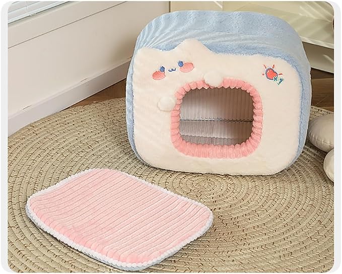 Cute Cat Bed for Indoor Pets - House Tent With Removable Washable Cushioned Pillow, Dog Bed With Cover Cave, Pet Bed (E) - Image 2