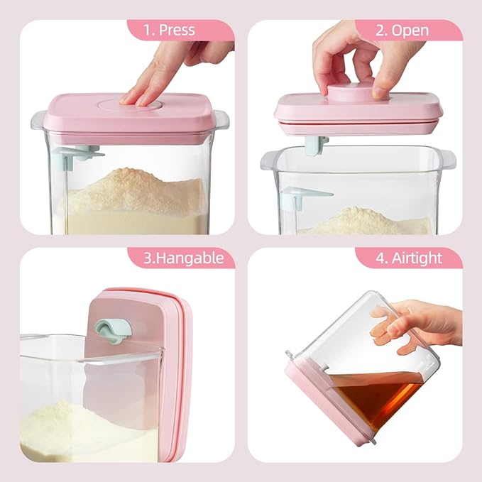 Ankou Formula Container - 1700ml Airtight Formula Dispenser One Button Handy Milk Powder Container BPA-Free Storage Containers with Scoop and Scraper Transparent 730g - Image 2