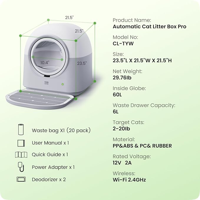 HHOLOVE Self Cleaning Litter Box Automatic with Safety Sensors, Odor Control, Real-Time Health & Weight Monitor, Ultra-Quiet, 60L Large Capacity for Multiple Cats, 2026 Version - Image 9