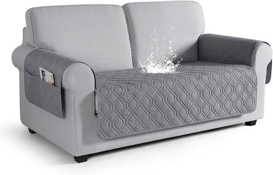 VANSOFY Waterproof Loveseat Couch Cover for Pets, Light Gray, 54" | Non-Slip, Washable, Utility Pockets, Pet Friendly, Furniture Protector Slipcover for 2 Cushion Plus Couch by VANSOFYFURNITURECOVERS