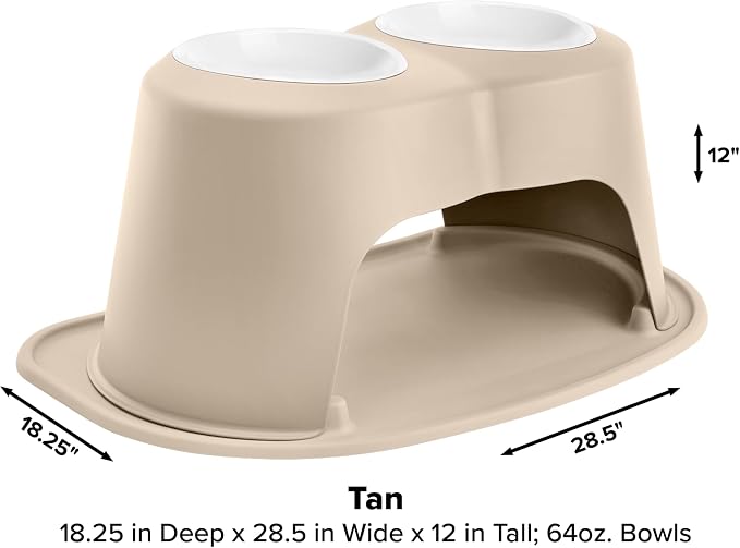 WeatherTech Double High Pet Feeding System w/Plastic Dog/Cat Bowls - 12" High Stand Tan (PDHC6412TNTN) - Image 3