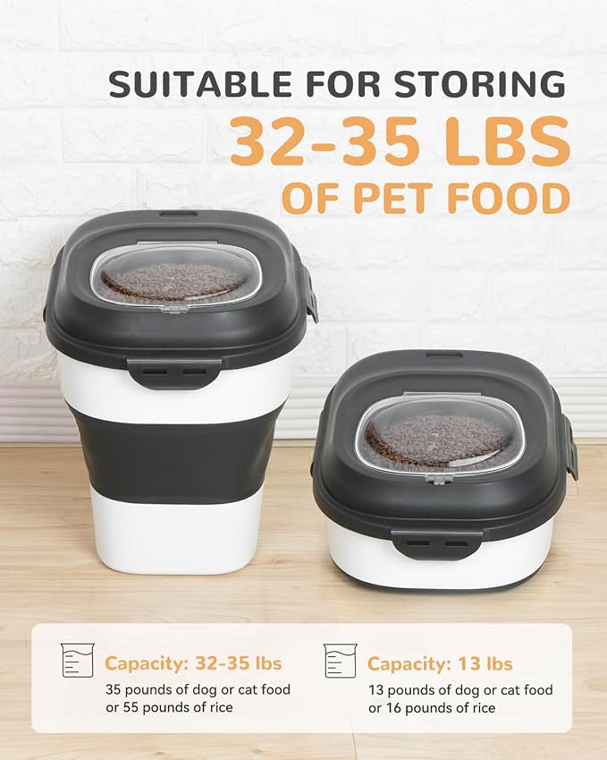 30-35 Lbs Dog Food Storage Container Collapsible Dog Food Container | Large Pet Food Storage with Airtight Lids,Wheels,Scoop and 2Pcs Food Storage Containers for Dog,Cat - Image 2