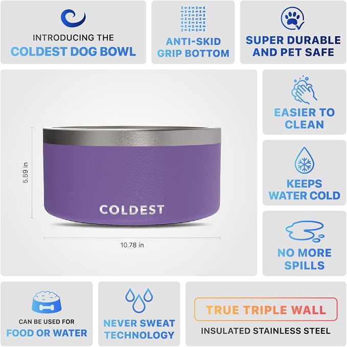 Coldest Dog Bowl - Anti Rust Metal, Non Slip, 3 Layers Insulated Stainless Steel Dog Bowls - Spill Proof & Heavy Duty - Water Bowl for Dogs, Cats & Pets, Dish Washer Safe (200 oz, Galaxy Purple) - Image 5