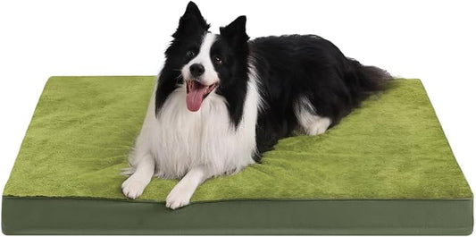 KSIIA Orthopedic Dog Bed for Large Dogs with Waterproof Lining, Green,35x22 | Deluxe Soft Plush Dog Crate Bed, Washable Pet Mat with Removable Cover & Egg Crate Foam for Large Dogs Sleeping & Relaxing by KSIIAPetProducts