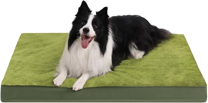 KSIIA Orthopedic Dog Bed for Large Dogs with Waterproof Lining, Green,41x27 | Deluxe Soft Plush Dog Crate Bed, Washable Pet Mat with Removable Cover & Egg Crate Foam for Large Dogs Sleeping & Relaxing by KSIIAPetProducts