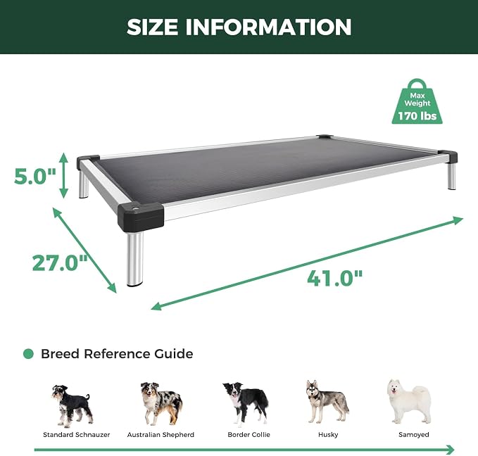 FXW TitanNest Chew-Proof Elevated Dog Bed, Raised Cot for Indoor/Outdoor/Camping Use, Durable & Washable Padded Pet Bed for Medium Dogs, 42.0" L x 27.0" W x 5.0" H, Gray - Image 6