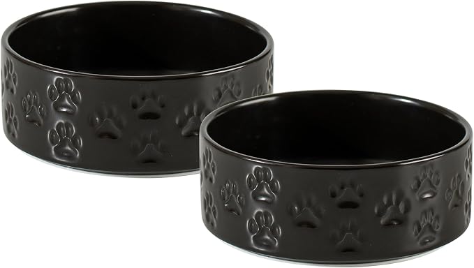 Ceramic Dog Bowl Set of 2 with Non-Slip Base, 6.1" W x 2.8" H | 3.5Cup Food and Water Bowls, Microwave Safe, Dishwasher Safe, Easy to Clean, for Small to Medium Dogs, Black by Unknown